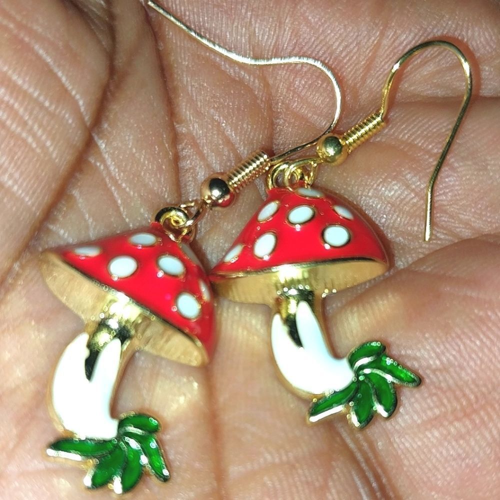 Red Super Cute Mushroom Dangle Earrings - Picture 4 of 7